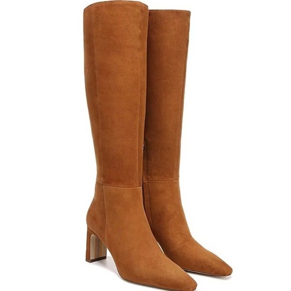Sam Edelman Sylvia Cognac Brown Suede Leather Tall Knee High Dress Boots 8M NEW - Picture 1 of 11